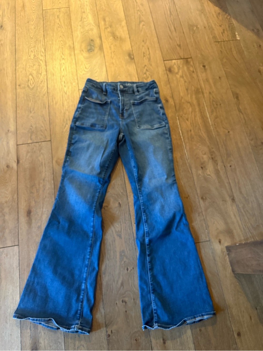 American Eagle Outfitters Women's Dark Blue Flare Wide-Leg Jeans